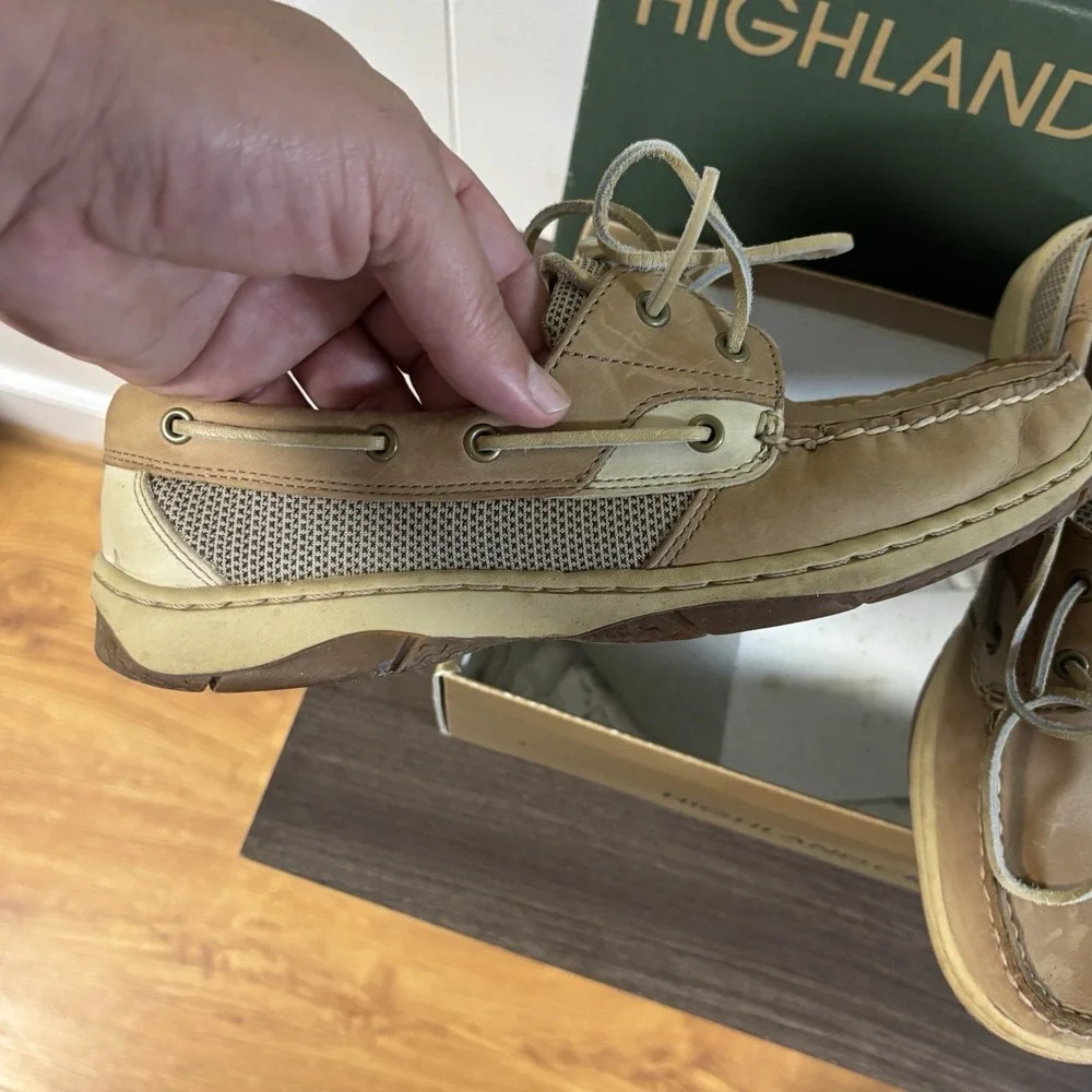 Highland Creek Belize Tan Beige Leather Boat Dock Shoes Men/Women 8 1/2 M -2